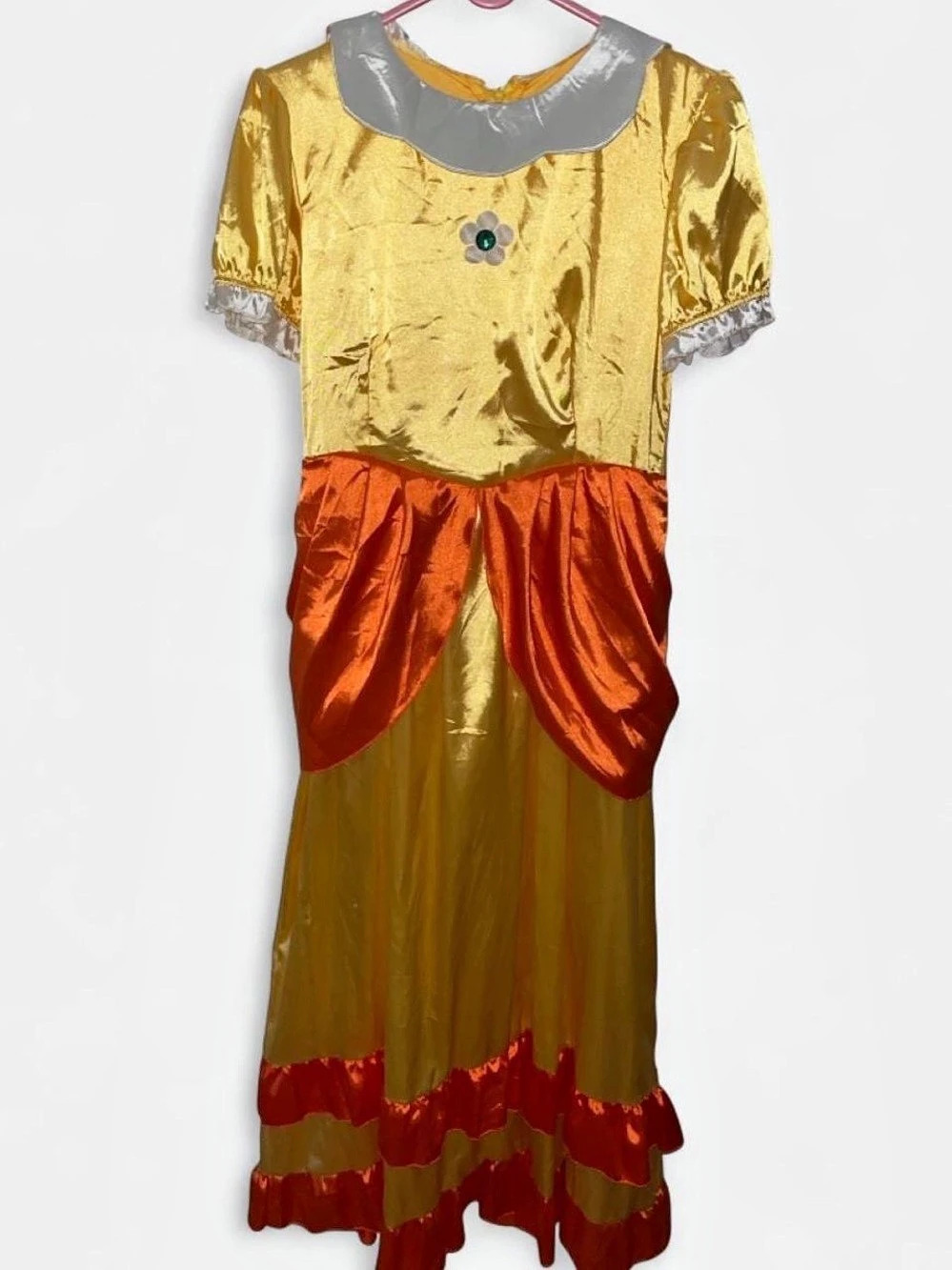 Halloween Princess Daisy Costume Mario yellow and orange satin dress